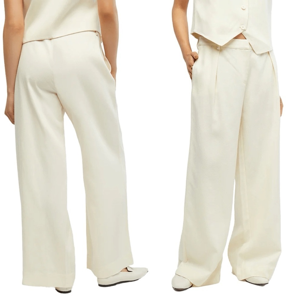 We Wore What Ivory Linen Low Rise Trouser Wide Leg Pants